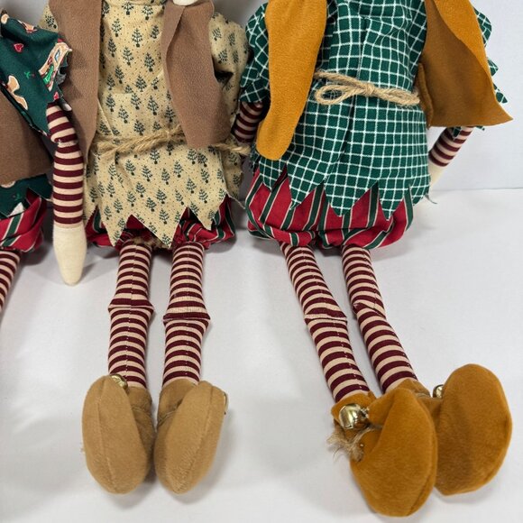 Vintage 3 Handmade Cloth Christmas Elf Dolls Shelf Sitter Rustic Holiday Decor - Picture 5 of 11